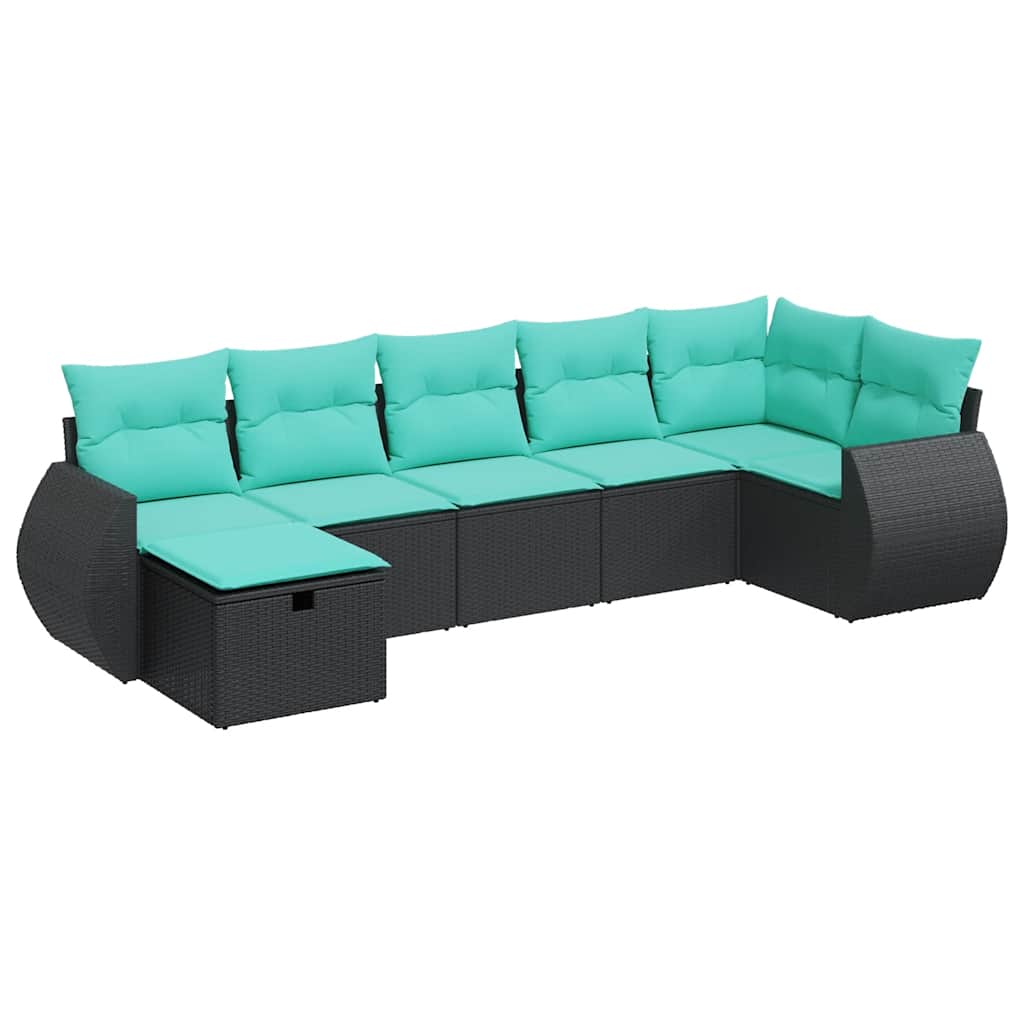 Set Divani da Giardino con Cuscini 7pz Nero Polyrattan 3325603
