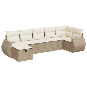 vidaXL Set Divani da Giardino 7 pz con Cuscini Beige in Polyrattan