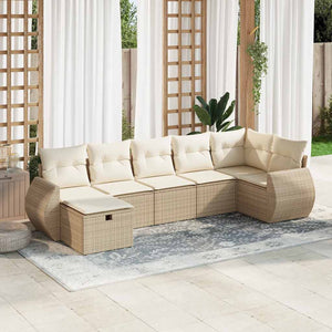 vidaXL Set Divani da Giardino 7 pz con Cuscini Beige in Polyrattan