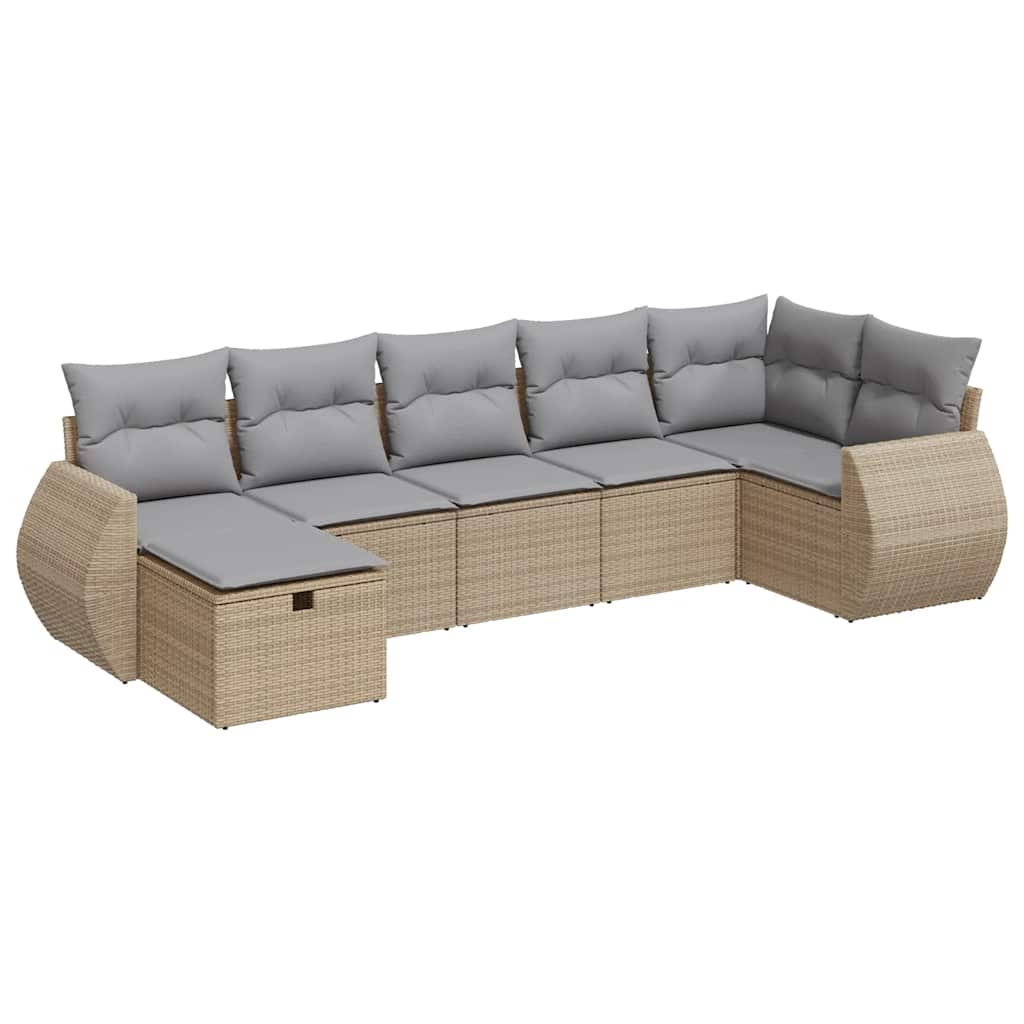 vidaXL Set Divani da Giardino 7 pz con Cuscini Beige in Polyrattan