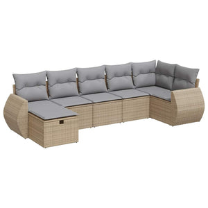 vidaXL Set Divani da Giardino 7 pz con Cuscini Beige in Polyrattan