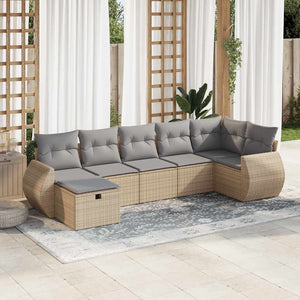 vidaXL Set Divani da Giardino 7 pz con Cuscini Beige in Polyrattan