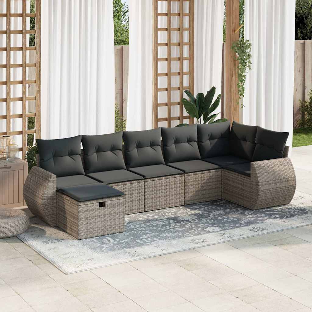vidaXL Set Divani da Giardino 7 pz con Cuscini Grigio in Polyrattan