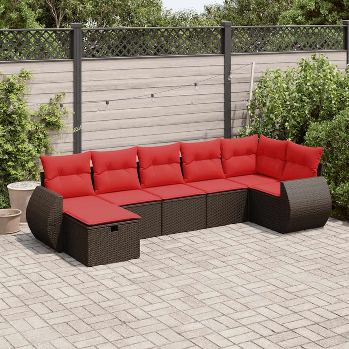 vidaXL Set Divani da Giardino 7 pz con Cuscini Marrone in Polyrattan