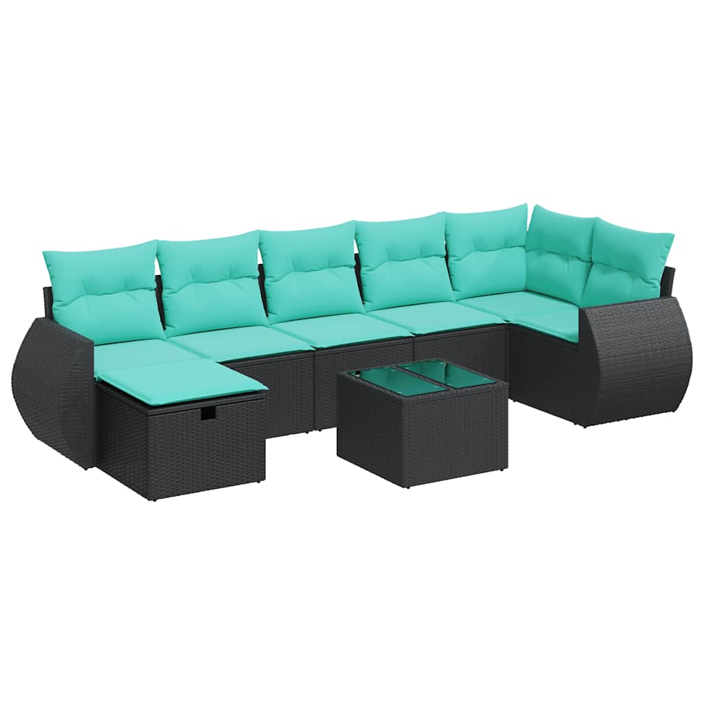Set Divani da Giardino con Cuscini 8 pz Nero in Polyrattan 3325613