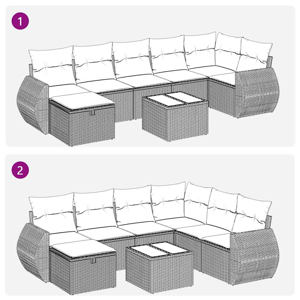 Set Divani da Giardino con Cuscini 8 pz Nero in Polyrattan 3325613