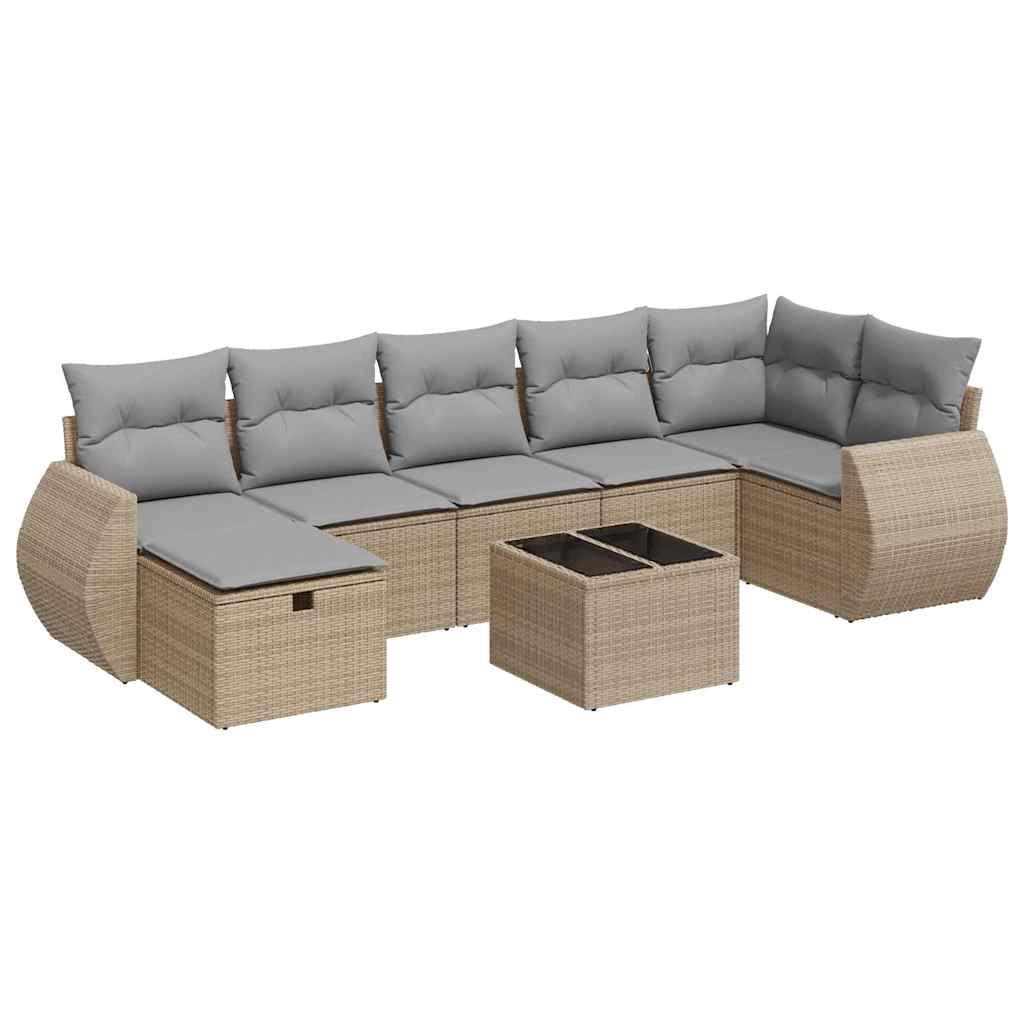 Set Divano da Giardino 8 pz con Cuscini Beige in Polyrattan