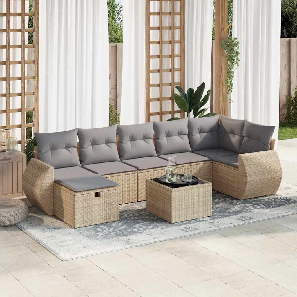 Set Divano da Giardino 8 pz con Cuscini Beige in Polyrattan