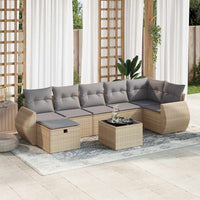 Set Divano da Giardino 8 pz con Cuscini Beige in Polyrattan