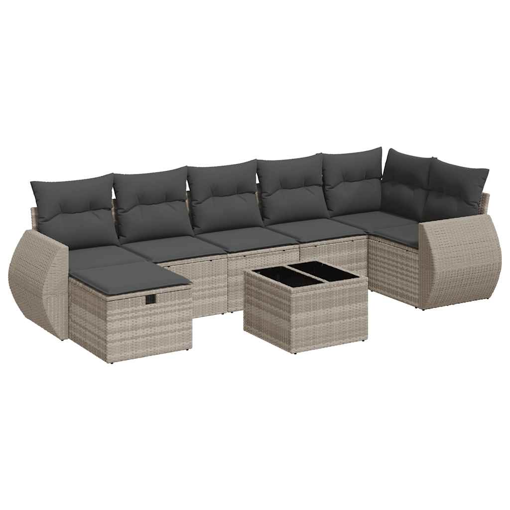 vidaXL Set Divano da Giardino 8pz con Cuscini Grigio Chiaro Polyrattan