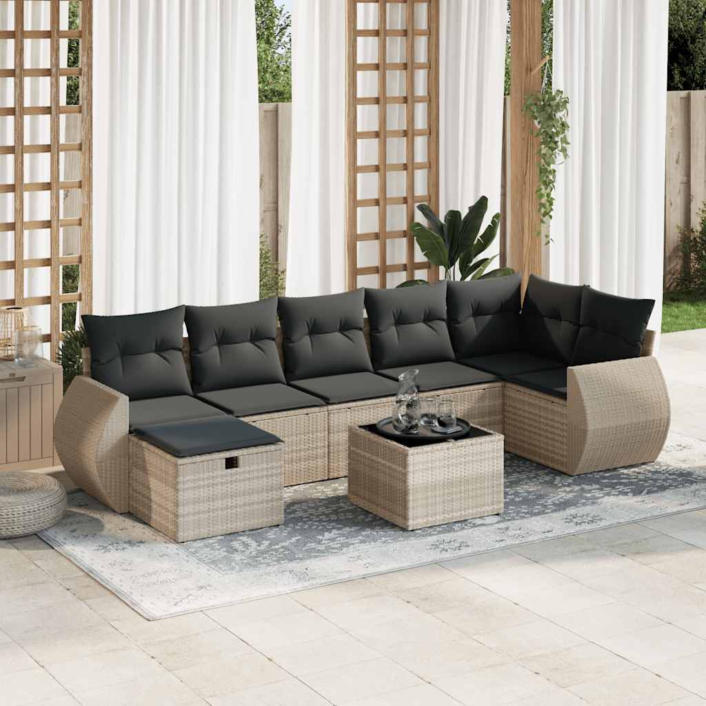 vidaXL Set Divano da Giardino 8pz con Cuscini Grigio Chiaro Polyrattan