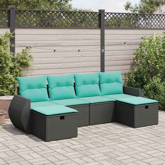 Set Divano da Giardino 6 pz con Cuscini Nero in Polyrattan 3325623