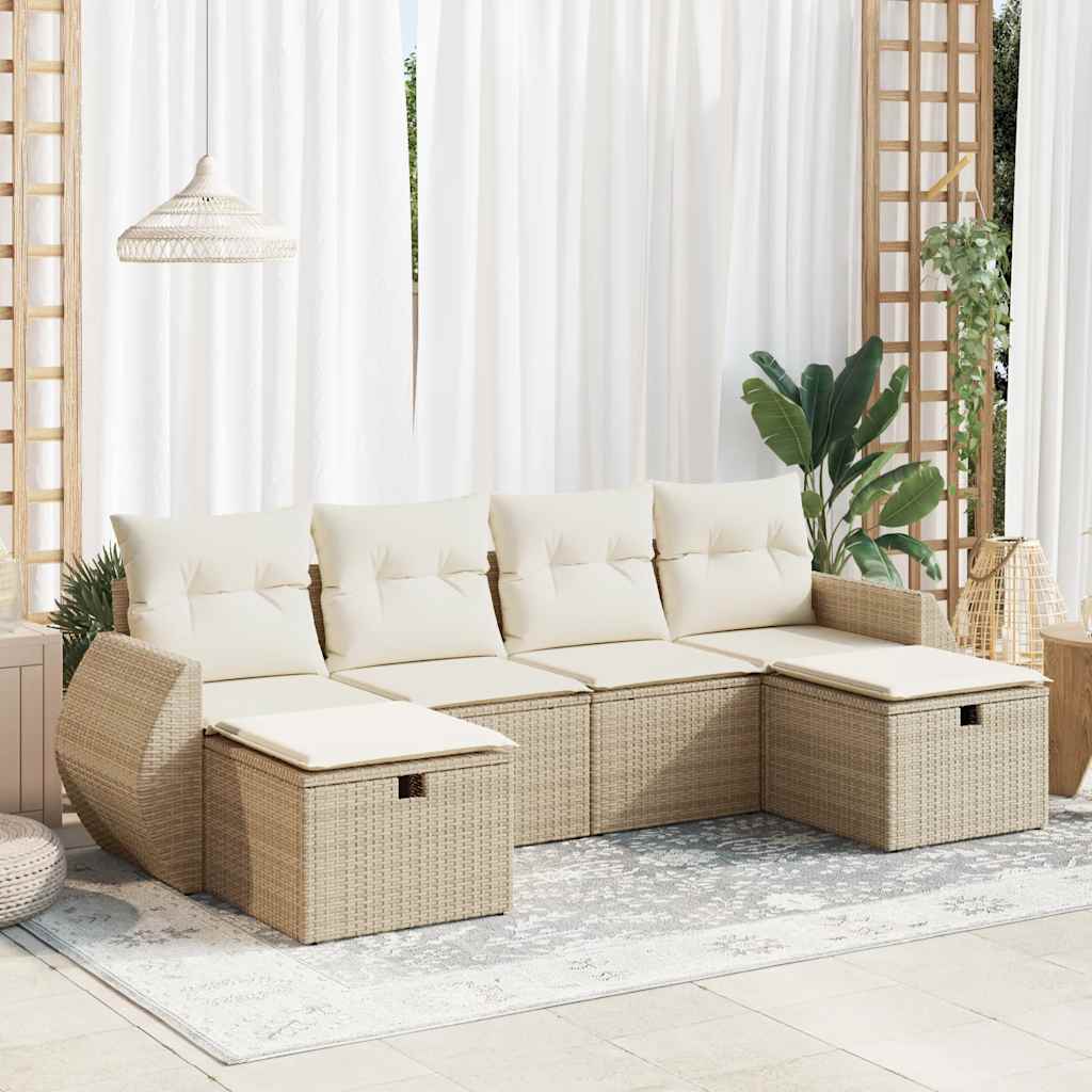 vidaXL Set Divano da Giardino 6 pz con Cuscini Beige in Polyrattan