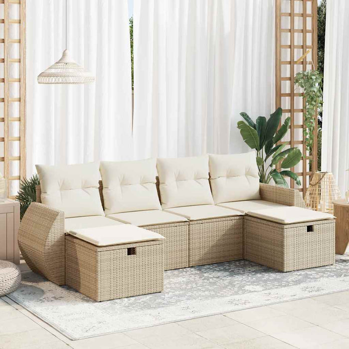 vidaXL Set Divano da Giardino 6 pz con Cuscini Beige in Polyrattan