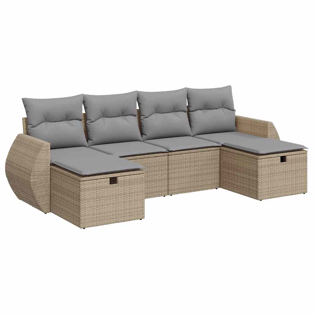 vidaXL Set Divano da Giardino 6 pz con Cuscini Beige in Polyrattan