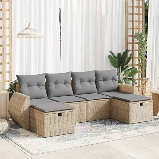 vidaXL Set Divano da Giardino 6 pz con Cuscini Beige in Polyrattan