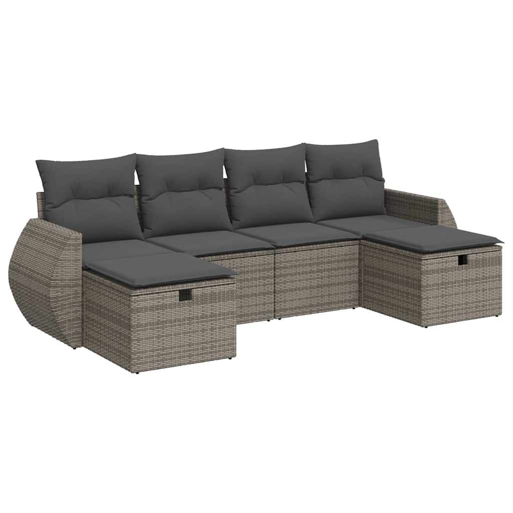 vidaXL Set Divano da Giardino 6 pz con Cuscini Grigio in Polyrattan