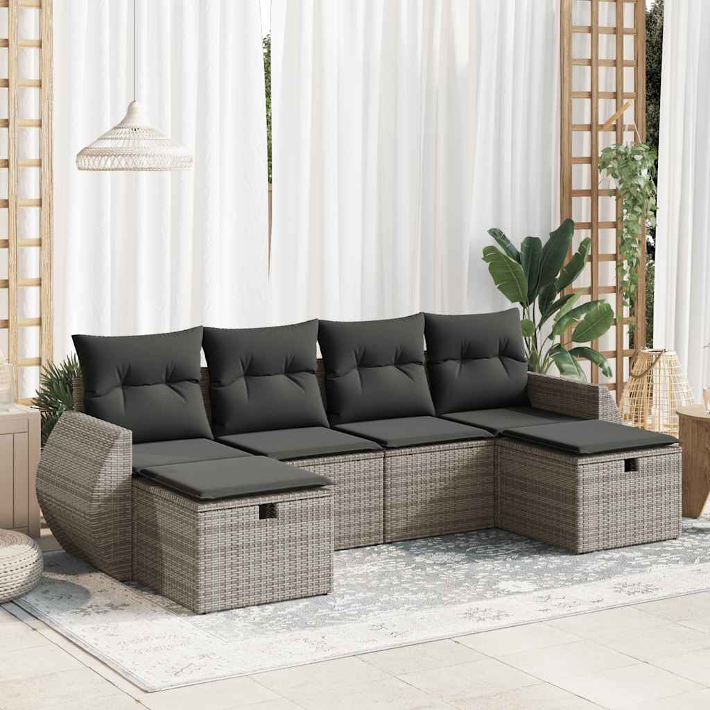 vidaXL Set Divano da Giardino 6 pz con Cuscini Grigio in Polyrattan