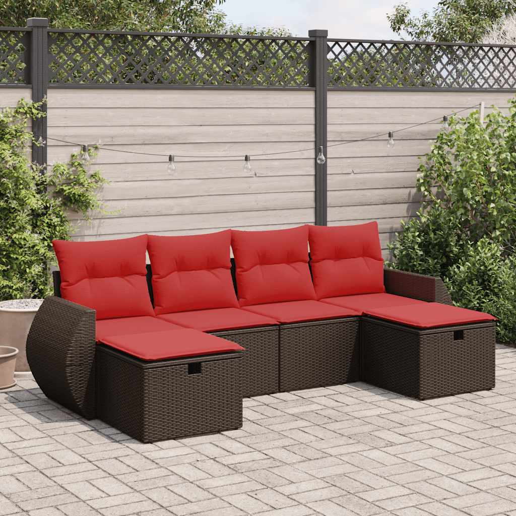 vidaXL Set Divano da Giardino 6 pz con Cuscini Marrone in Polyrattan