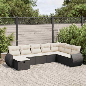 vidaXL Set Divani da Giardino con Cuscini 8 pz Nero in Polyrattan