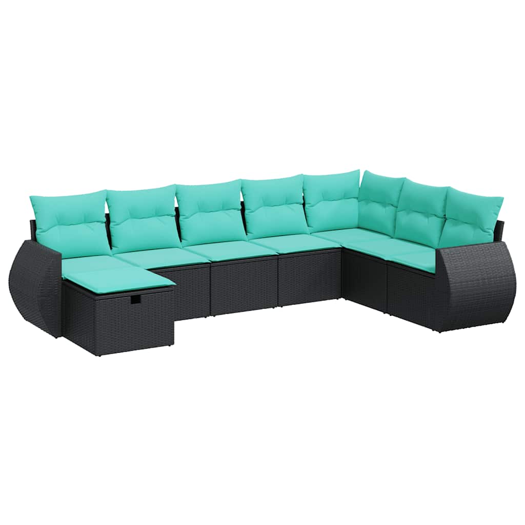 Set Divani da Giardino con Cuscini 8 pz Nero in Polyrattan 3325633
