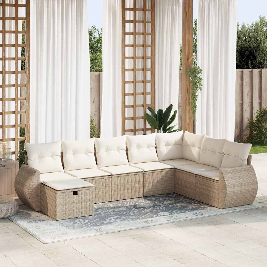 Set Divano da Giardino 8 pz con Cuscini Beige in Polyrattan 3325634