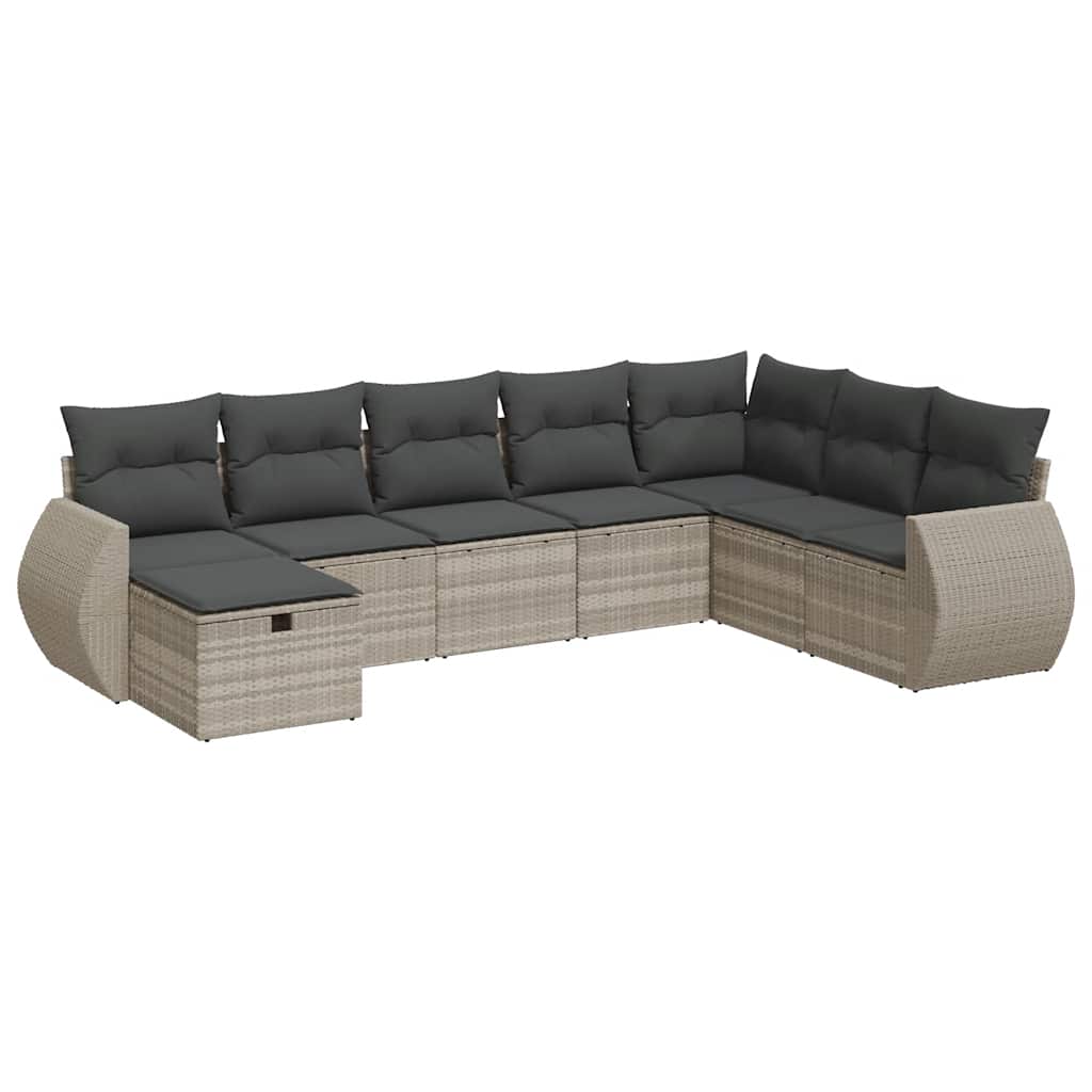 Set Divano da Giardino 8pz con Cuscini Grigio Chiaro Polyrattan 3325638
