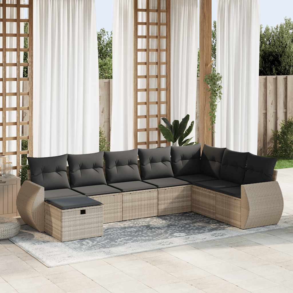 vidaXL Set Divano da Giardino 8pz con Cuscini Grigio Chiaro Polyrattan