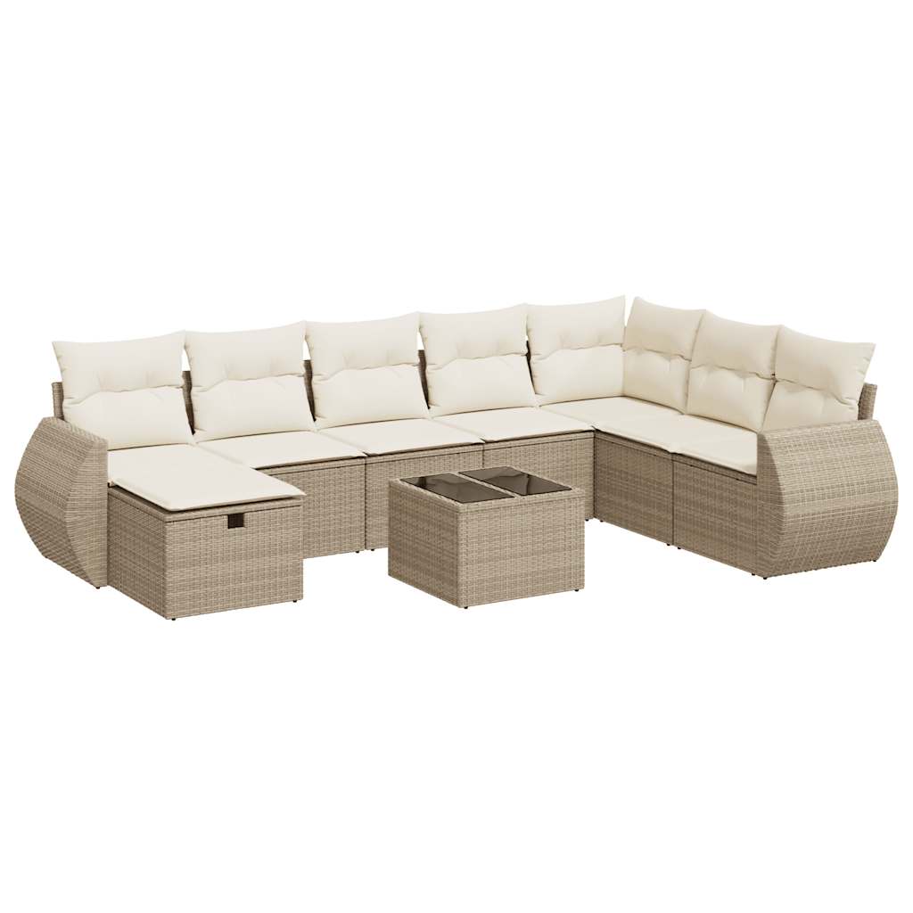 vidaXL Set Divano da Giardino 9 pz con Cuscini Beige in Polyrattan