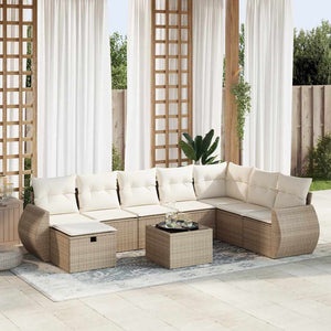 vidaXL Set Divano da Giardino 9 pz con Cuscini Beige in Polyrattan