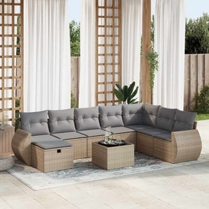 vidaXL Set Divano da Giardino 9 pz con Cuscini Beige in Polyrattan