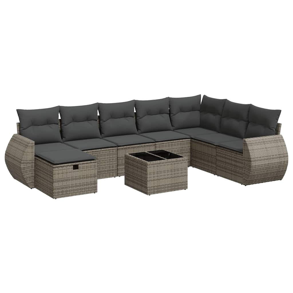 vidaXL Set Divano da Giardino 9 pz con Cuscini Grigio in Polyrattan