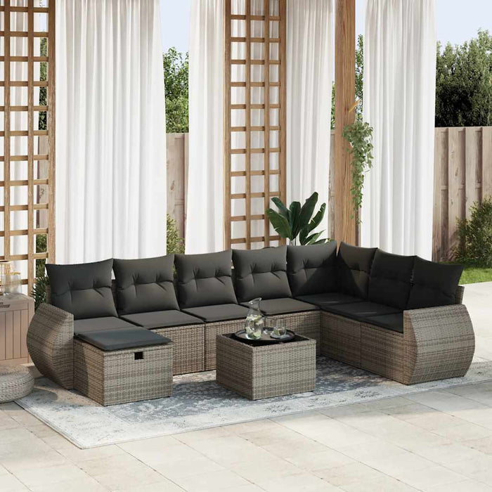 vidaXL Set Divano da Giardino 9 pz con Cuscini Grigio in Polyrattan
