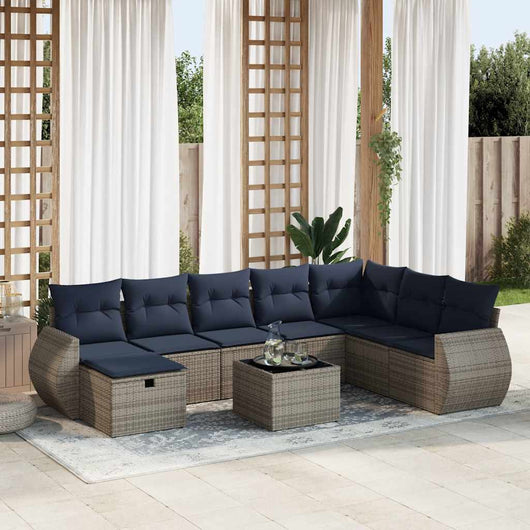 vidaXL Set Divano da Giardino 9 pz con Cuscini Grigio in Polyrattan