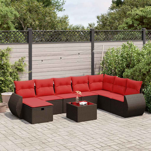 vidaXL Set Divani da Giardino 9pz con Cuscini Marrone in Polyrattan