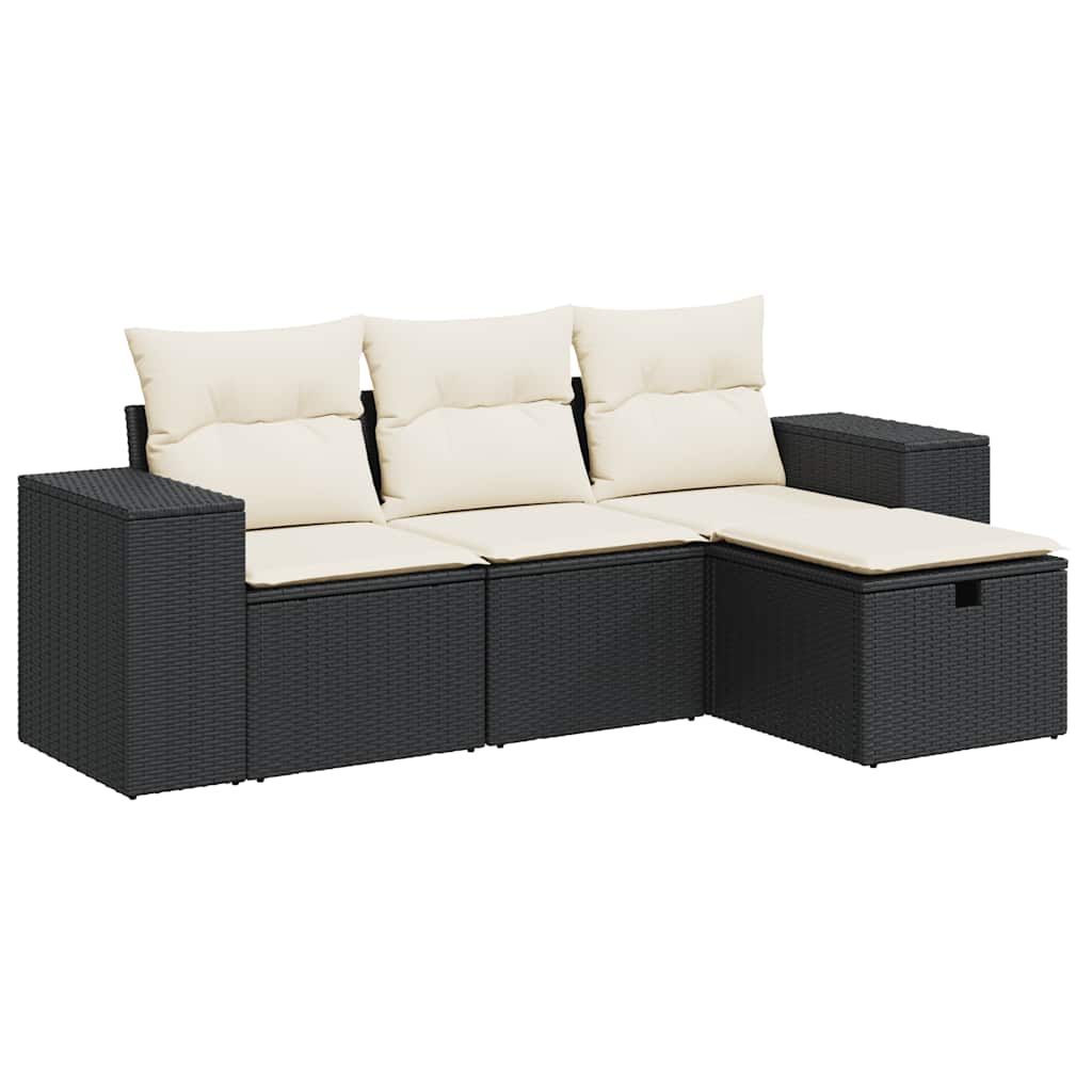 vidaXL Set Divani da Giardino 4 pz con Cuscini Nero in Polyrattan