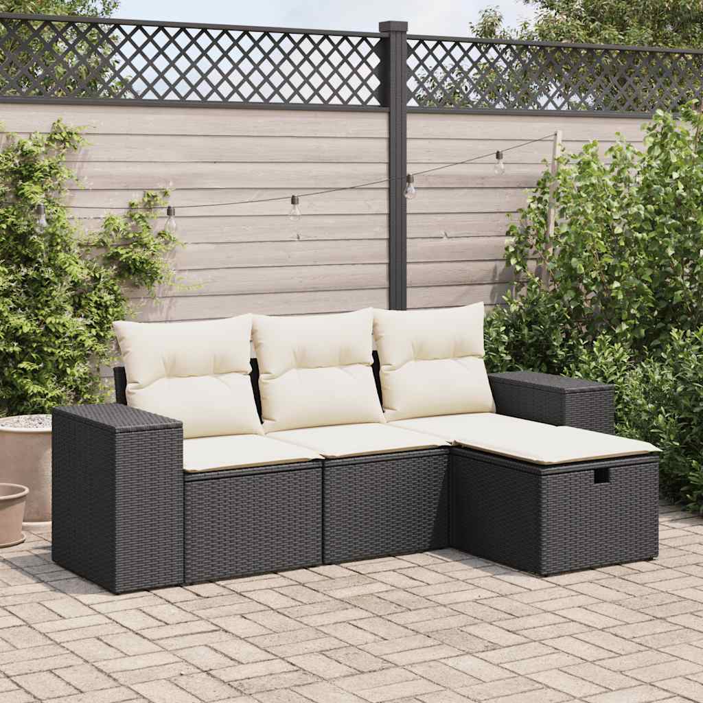 vidaXL Set Divani da Giardino 4 pz con Cuscini Nero in Polyrattan