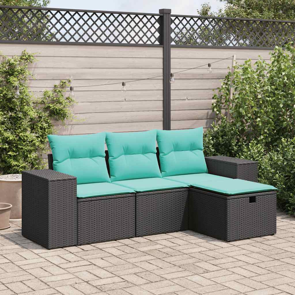 Set Divani da Giardino 4 pz con Cuscini Nero in Polyrattan 3325653