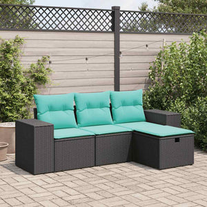Set Divani da Giardino 4 pz con Cuscini Nero in Polyrattan 3325653