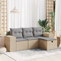 Set Divano da Giardino 4 pz con Cuscini-Sofa da Giardino-Divanetto da esterno Beige in Polyrattan 138612