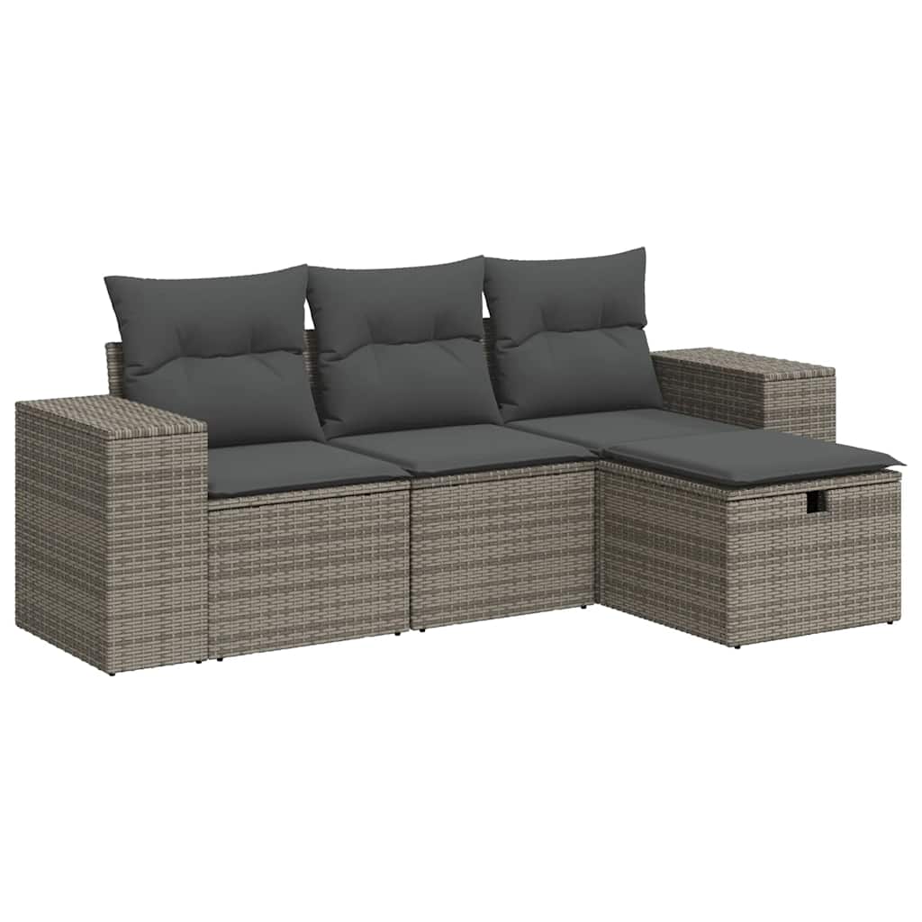 Set Divani da Giardino 4 pz con Cuscini in Polyrattan Grigio 3325656