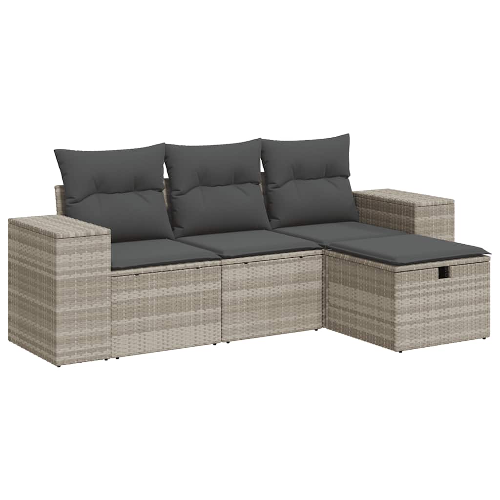 Set Divano da Giardino 4 pz con Cuscini-Sofa da Giardino-Divanetto da esterno Grigio Chiaro Polyrattan 129784