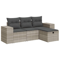 Set Divano da Giardino 4 pz con Cuscini-Sofa da Giardino-Divanetto da esterno Grigio Chiaro Polyrattan 129784