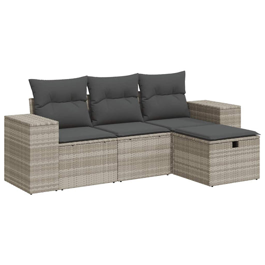 Set Divano da Giardino 4 pz con Cuscini-Sofa da Giardino-Divanetto da esterno Grigio Chiaro Polyrattan 129784