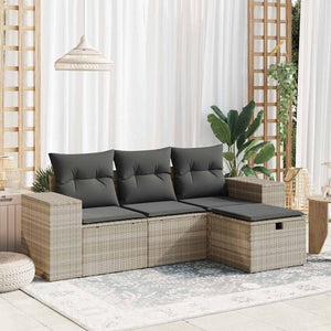vidaXL Set Divano da Giardino 4pz con Cuscini Grigio Chiaro Polyrattan