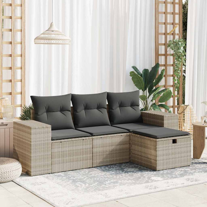vidaXL Set Divano da Giardino 4pz con Cuscini Grigio Chiaro Polyrattan