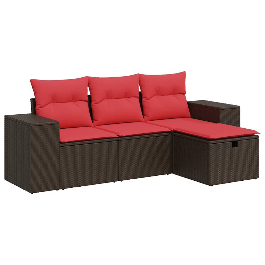 Set Divano da Giardino 4 pz con Cuscini-Sofa da Giardino-Divanetto da esterno Marrone in Polyrattan 150682