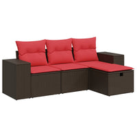 Set Divano da Giardino 4 pz con Cuscini-Sofa da Giardino-Divanetto da esterno Marrone in Polyrattan 150682