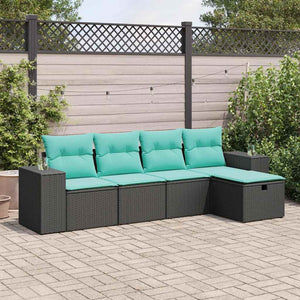 Set Divani da Giardino 5 pz con Cuscini in Polyrattan Nero 3325663