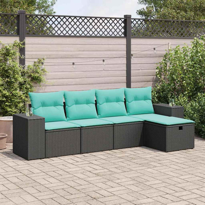 Set Divani da Giardino 5 pz con Cuscini in Polyrattan Nero 3325663